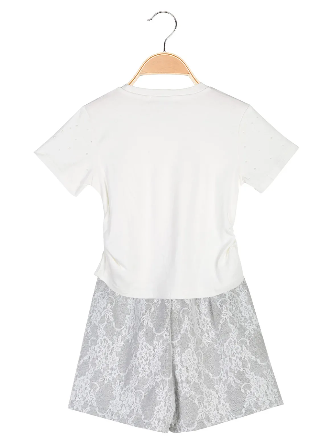 Miss Image Completo 2 pezzi da bambina con t-shirt e shorts ricamati - bianco