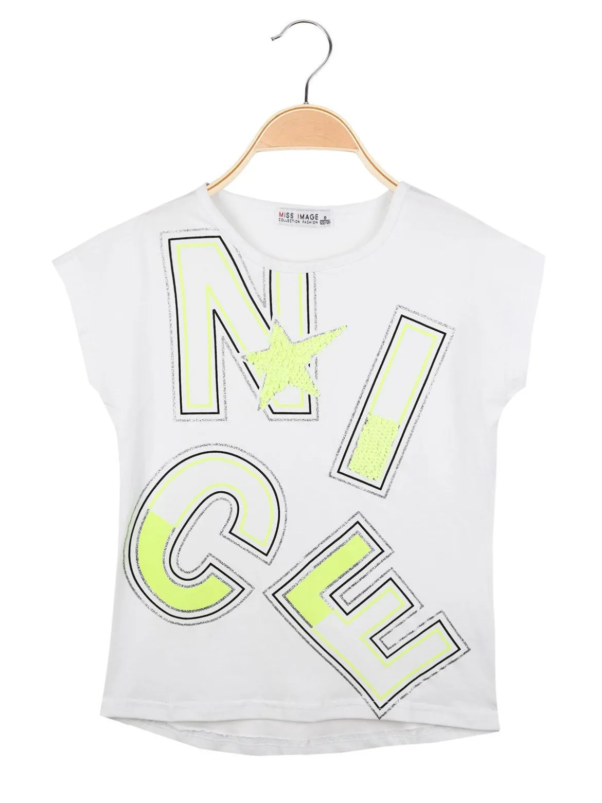 Miss Image T-shirt con scritte e paillettes