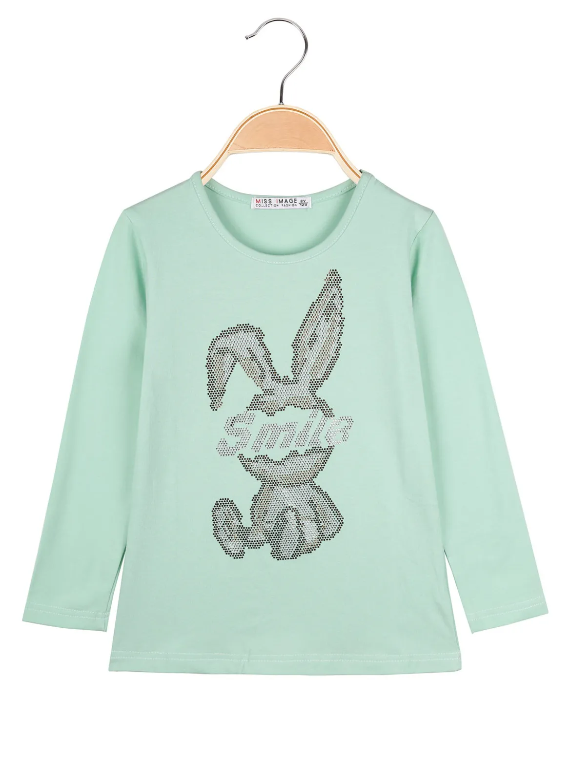 Miss Image T-shirt da bambina a maniche lunghe con strass - acqua marina