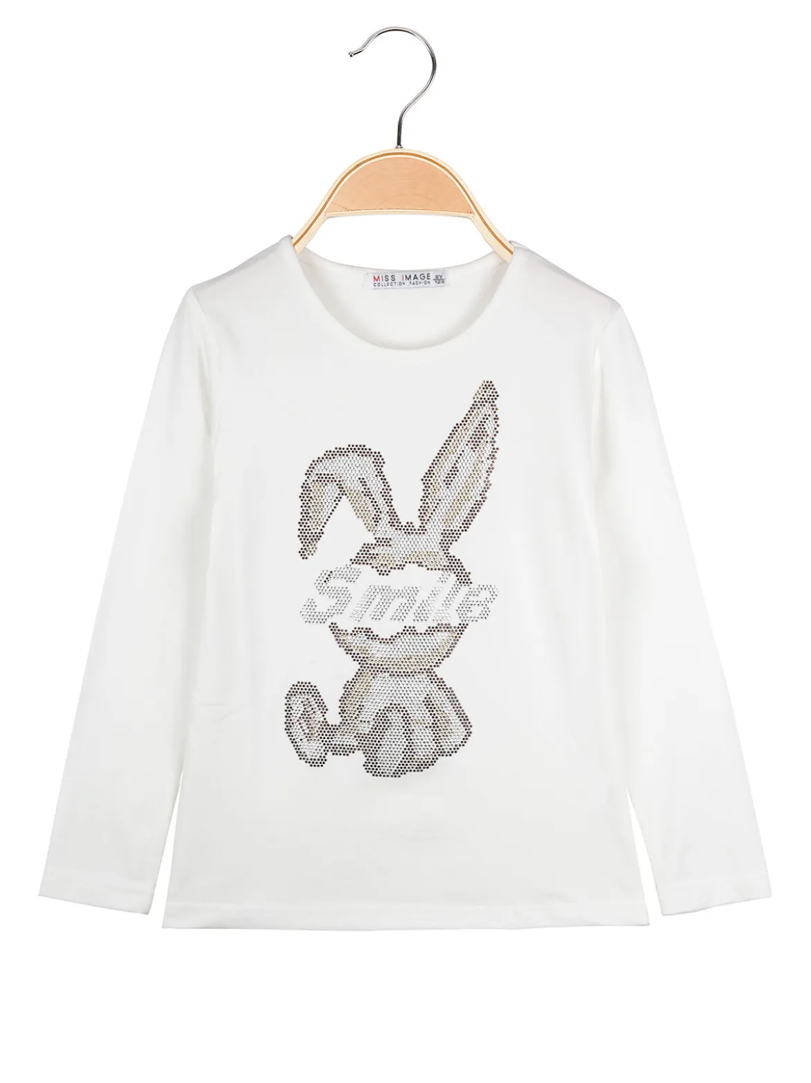 Miss Image T-shirt da bambina a maniche lunghe con strass - bianco
