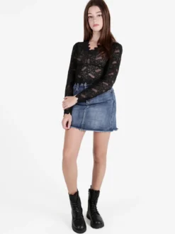Miss Kimery Top donna in pizzo a maniche lunghe con scollo a V