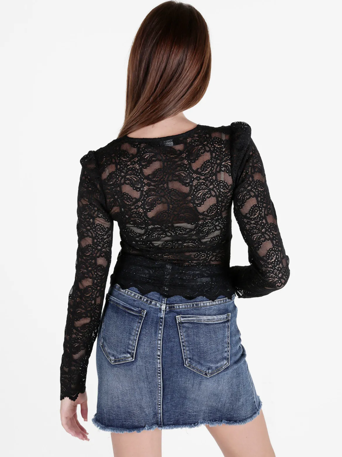 Miss Kimery Top donna in pizzo a maniche lunghe con scollo a V