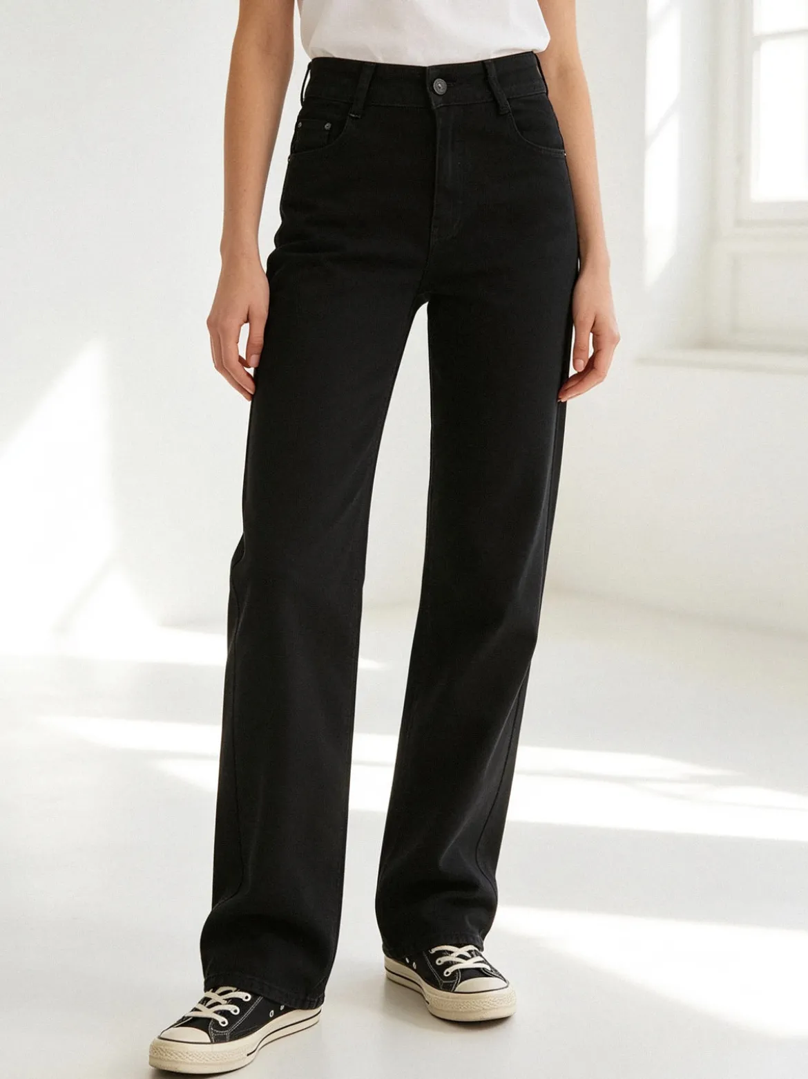 Miss Natalie Pantaloni donna jeans a gamba larga - nero