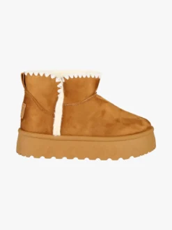 M.N.G. Collection Stivaletti donna scamosciati con platform e fodera in ecopelliccia - cammello