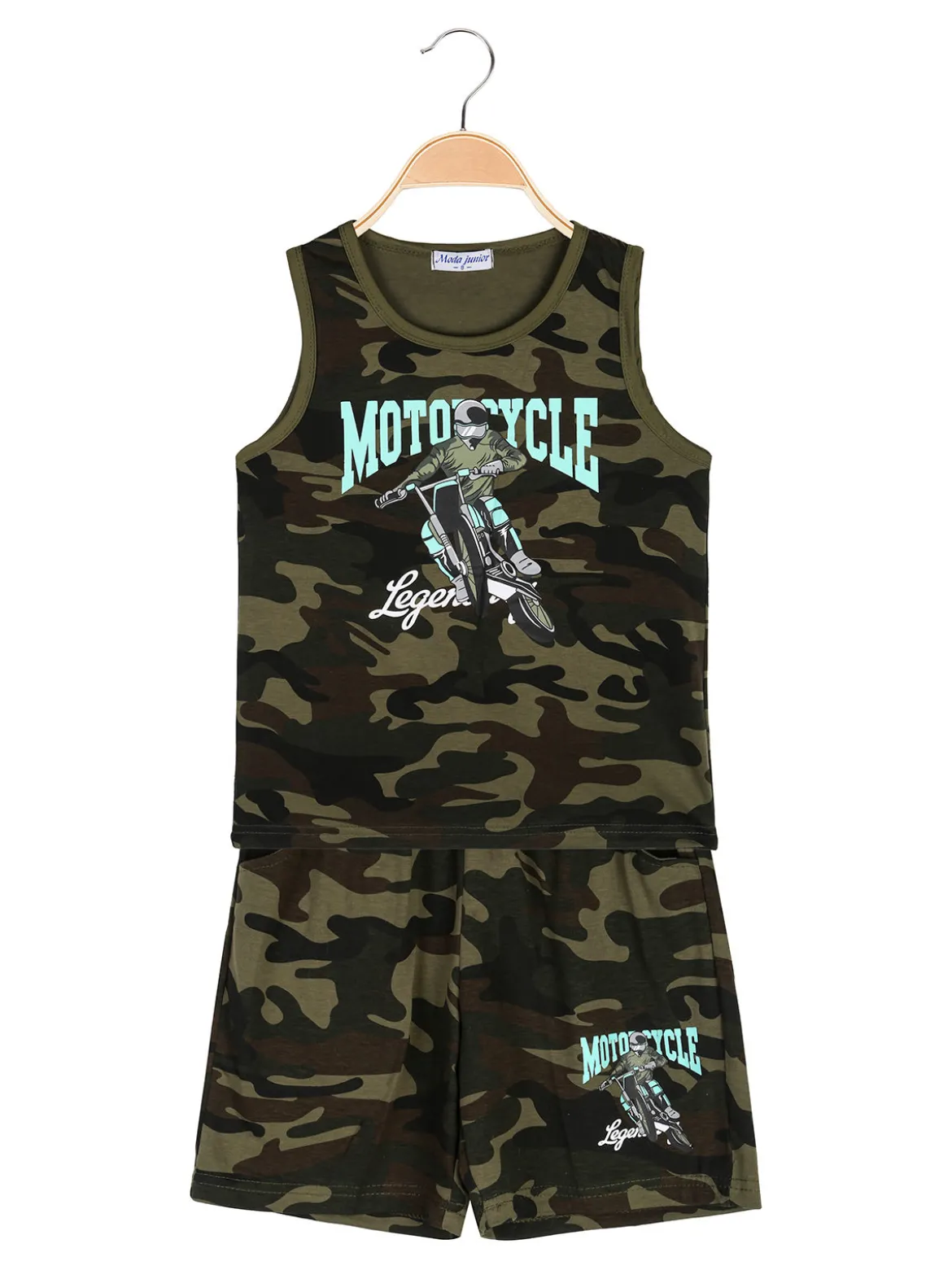 Moda Junior Completo corto militare da bambino con canotta e bermuda