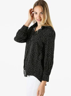 Monique Camicia donna a maniche lunghe con stampa a pois - nero