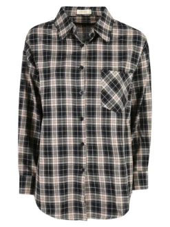 Monique Camicia donna oversize a quadri con taschino - blu scuro