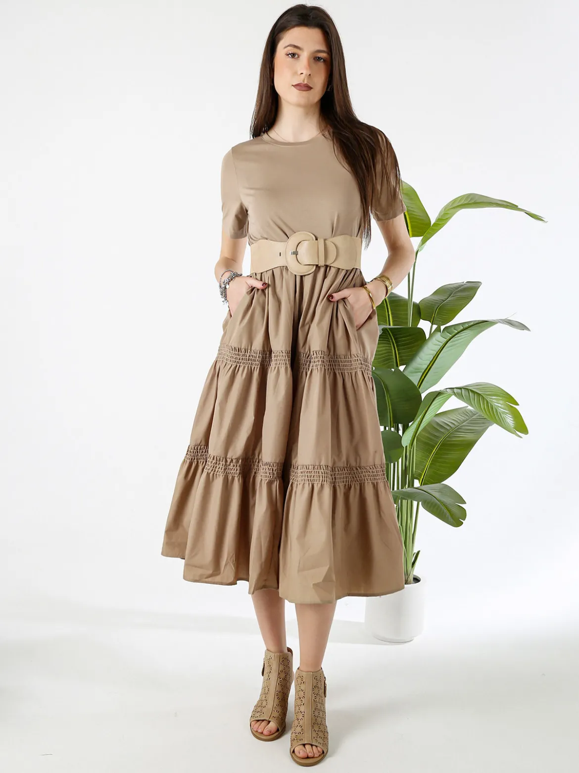 Monte Cervino Abito donna in cotone a maniche corte - khaki