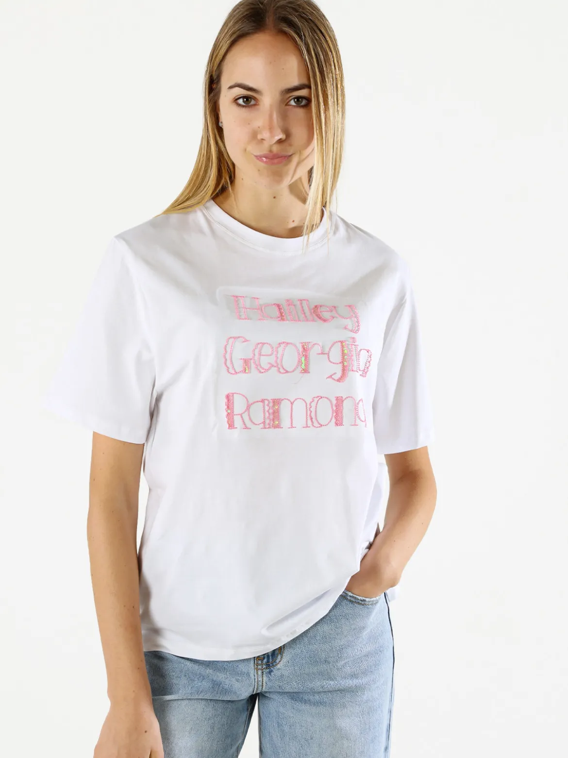 Monte Cervino T-shirt da donna in cotone con ricami - rosa
