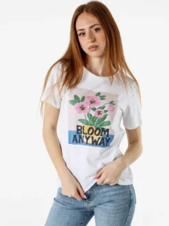 Monte Cervino T-shirt da donna in cotone con stampa fiori e strass - rosa