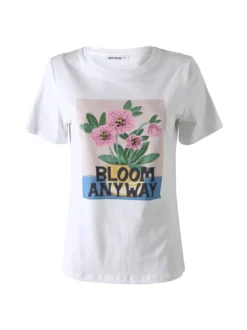 Monte Cervino T-shirt da donna in cotone con stampa fiori e strass - rosa