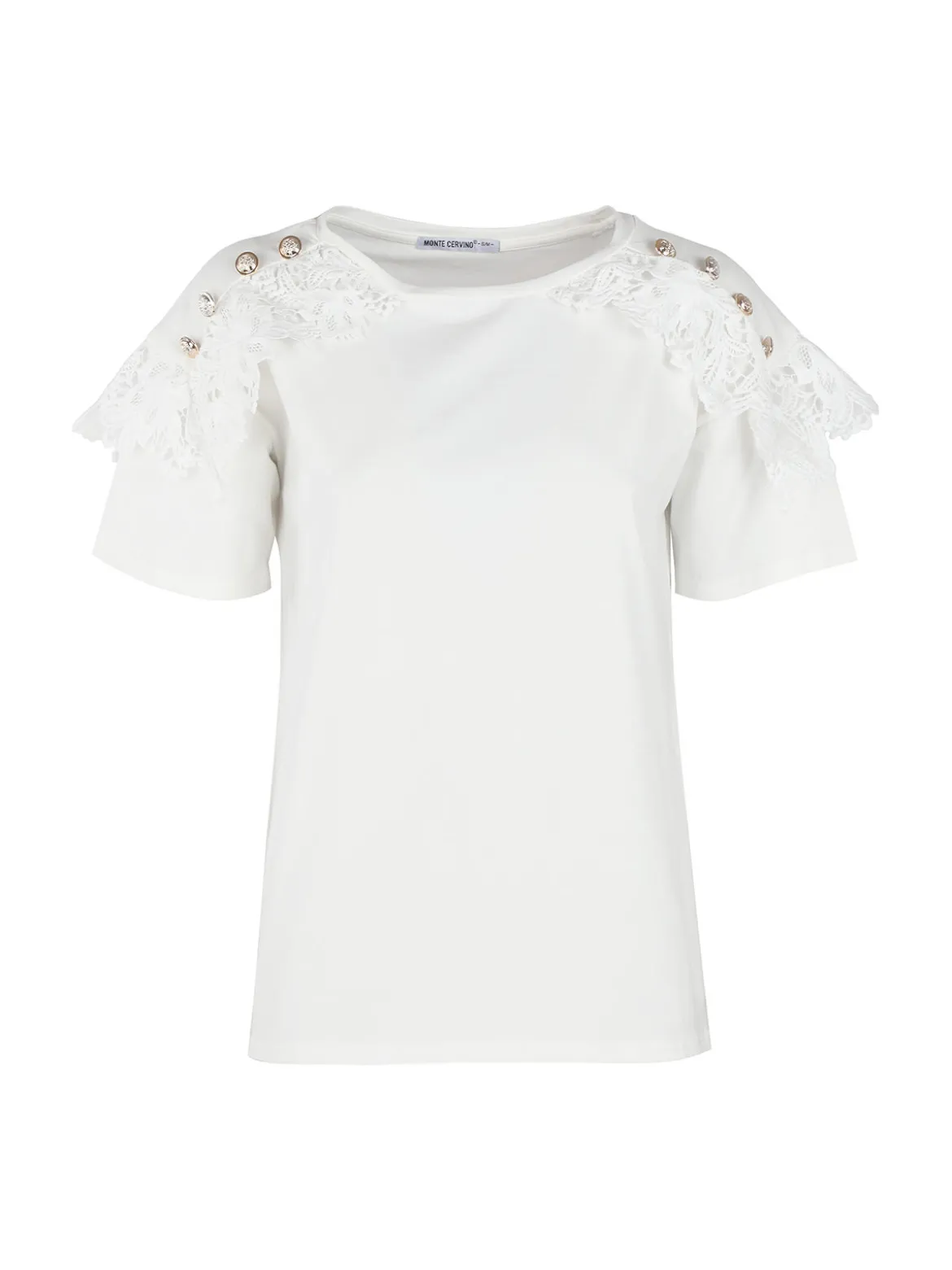 Monte Cervino T-shirt donna con ricami in macramè e bottoni decorati