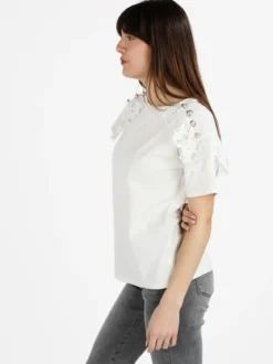 Monte Cervino T-shirt donna con ricami in macramè e bottoni decorati