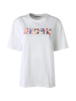 Monte Cervino T-shirt donna in cotone oversize con ricami e strass - rosa