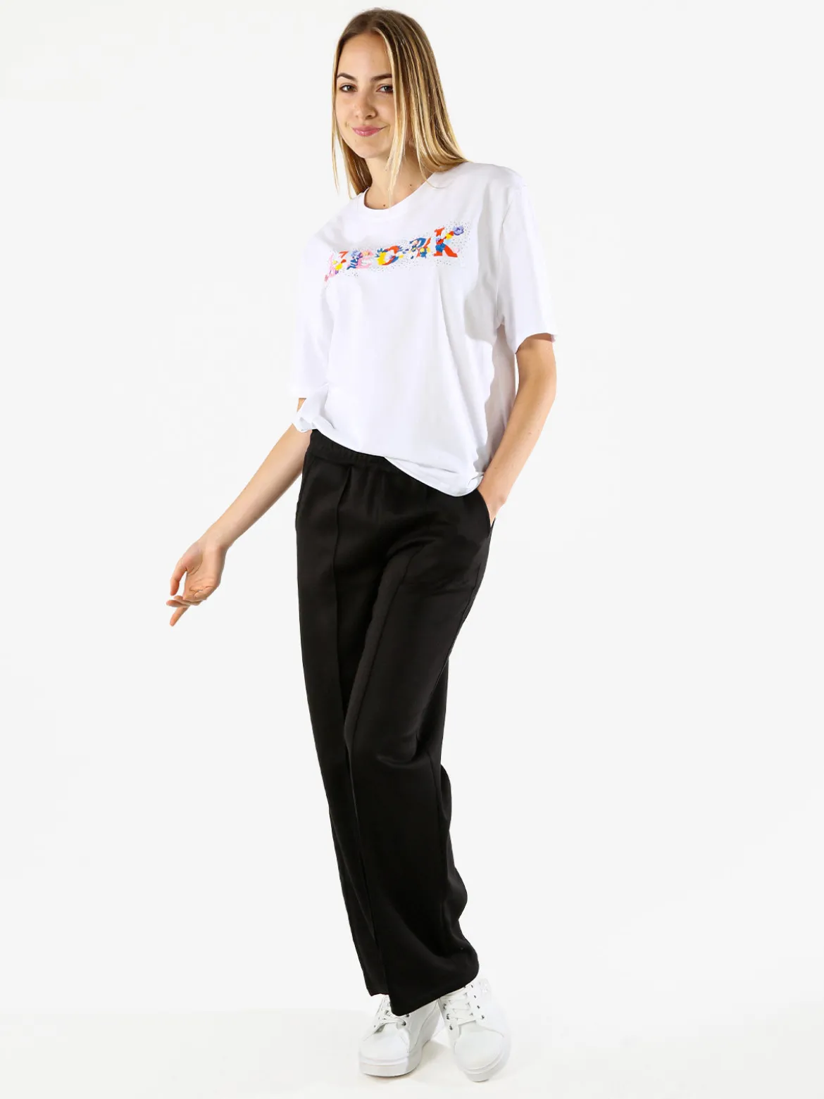 Monte Cervino T-shirt donna in cotone oversize con ricami e strass - rosa