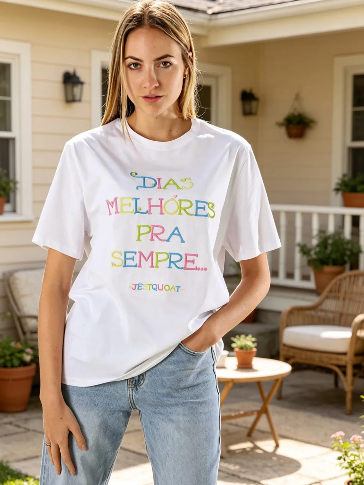 Monte Cervino T-shirt donna oversize con ricami colorati - bianco
