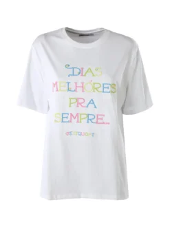 Monte Cervino T-shirt donna oversize con ricami colorati - bianco