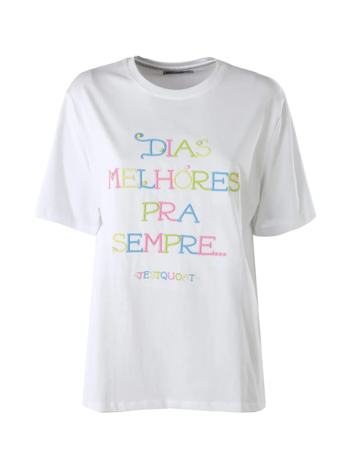 Monte Cervino T-shirt donna oversize con ricami colorati - bianco