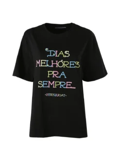 Monte Cervino T-shirt donna oversize con ricami colorati - nero