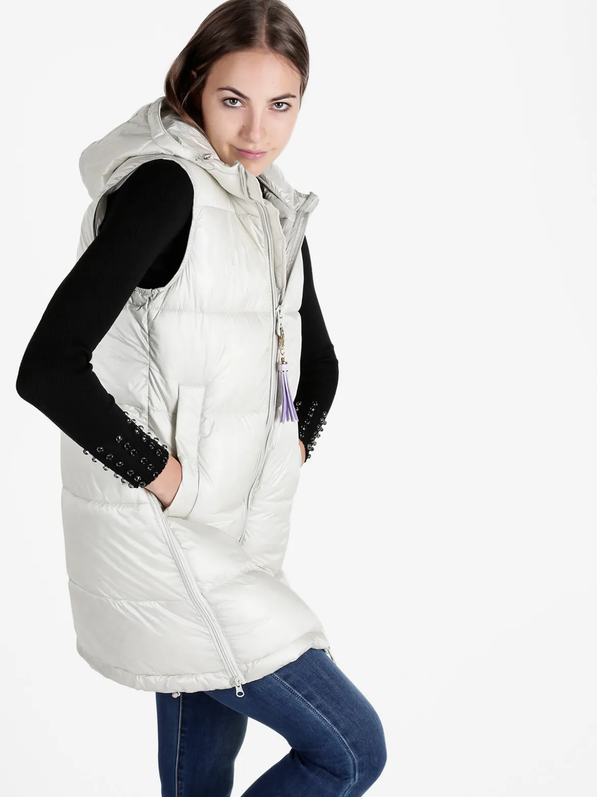 Mont Rose Gilet donna lungo trapuntato con cappuccio