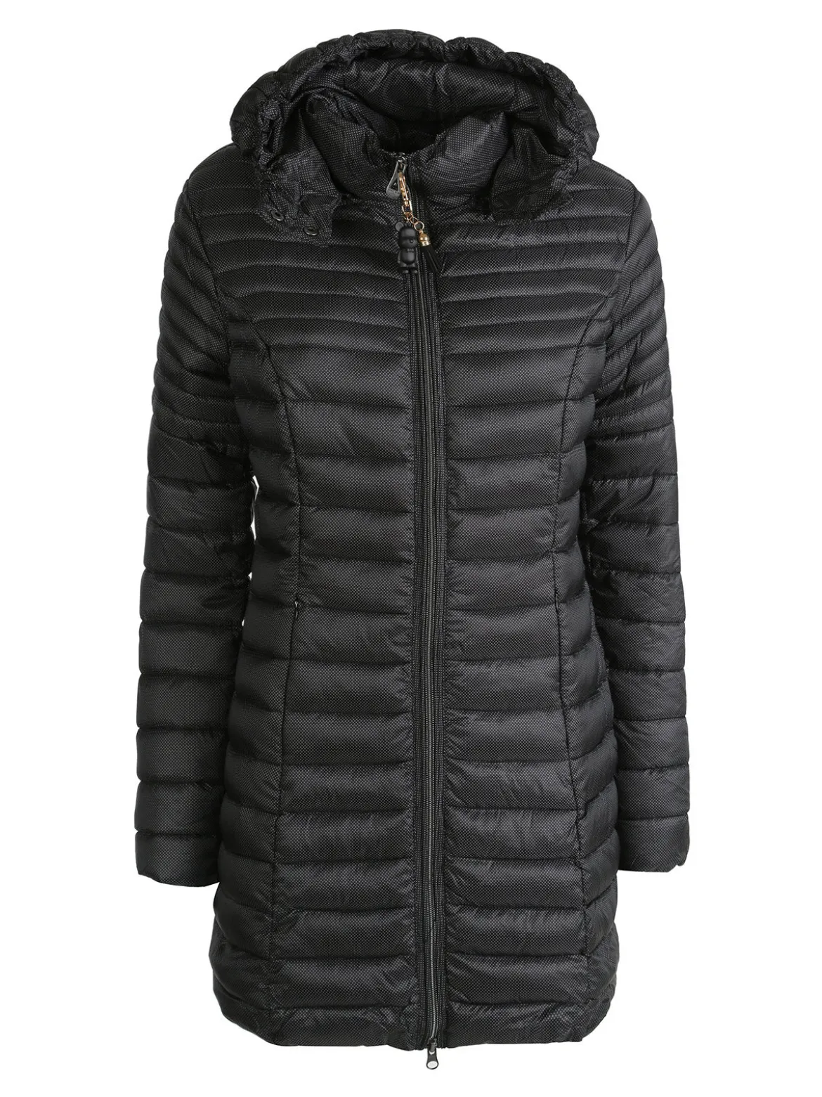 Mont Rose Giubbotto lungo da donna con cappuccio e zip - nero