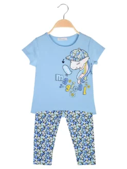 Mouset Completo da bambina con t-shirt e leggings fiorati a 3/4
