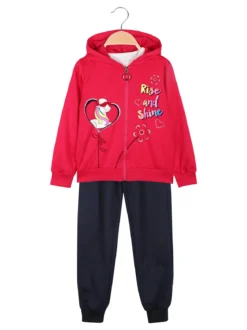 Mouset Completo tuta da bambina 3 pezzi con cappuccio e zip - fragola