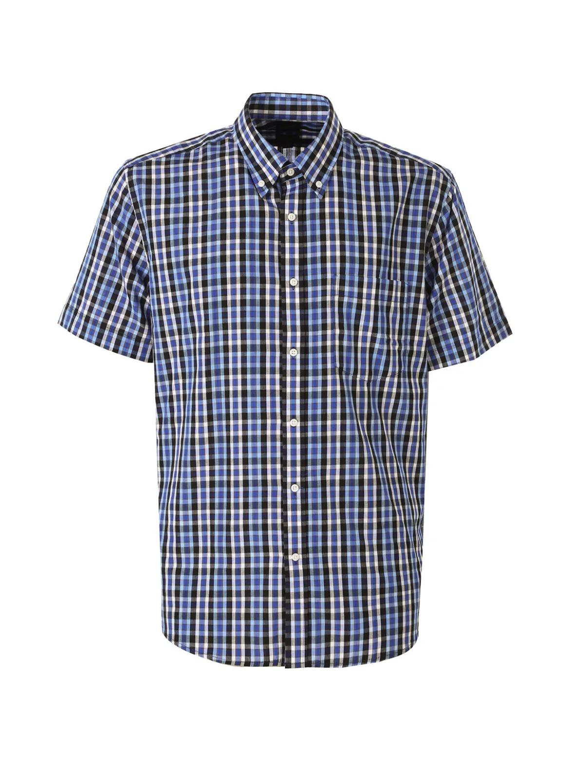 Mrhope Camicia da uomo in cotone a maniche corte con stampa a quadri e taschino - bluette
