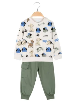 Mr Jek Completo tuta da neonato 2 pezzi girocollo con stampe - beige