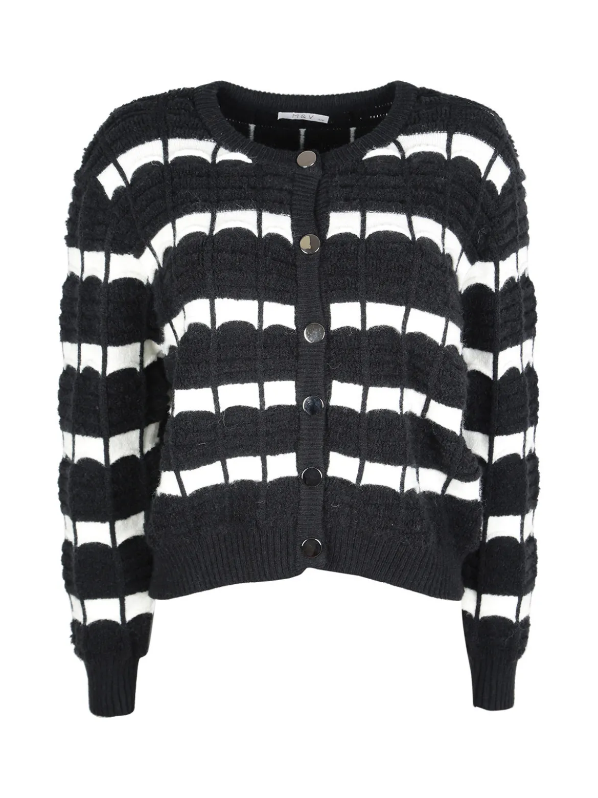 M & V Cardigan donna in maglia bicolore con bottoni