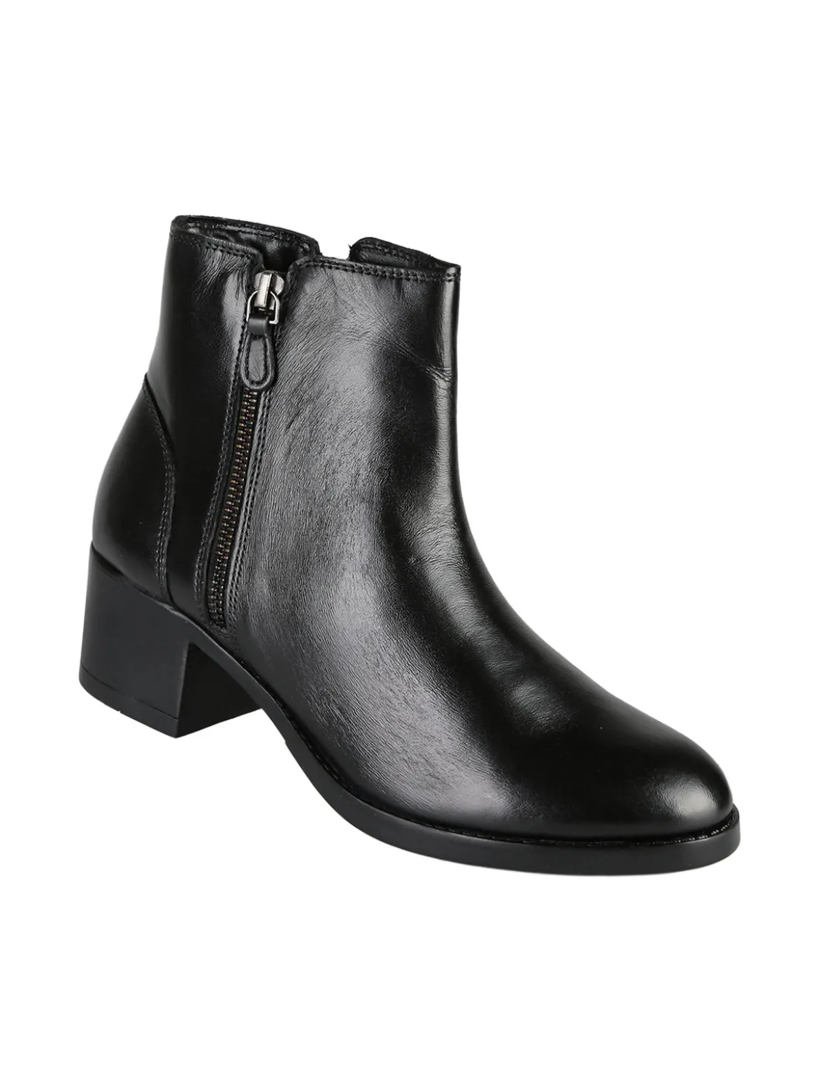 Nakoa Stivaletti donna in pelle con tacco largo - nero