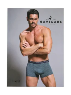 Navigare Boxer da uomo in cotone con stampa a righe sottili - blu