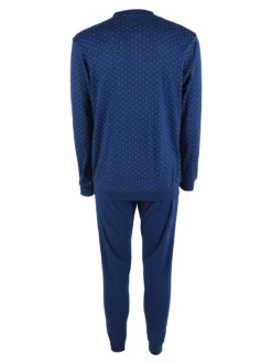 Navigare Pigiama lungo da uomo in cotone interlock con stampe - blu
