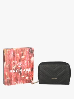 Navigare Portatessere da donna in pelle con zip - nero
