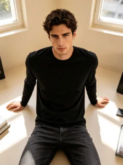 Navigare T-shirt intima da uomo a maniche lunghe in caldo cotone - nero