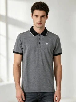 Navy Sail Polo da uomo in cotone a maniche corte con logo - nero