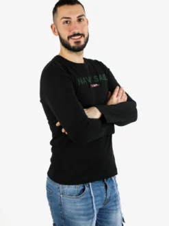 Navy Sail T-shirt da uomo in cotone a manica lunga