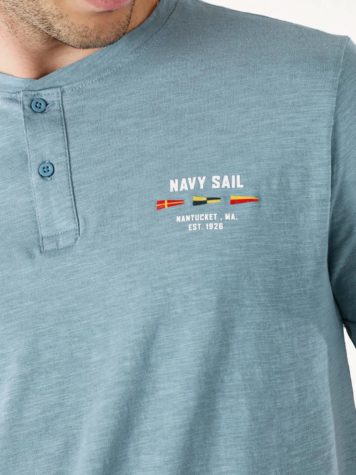Navy Sail T-shirt da uomo in cotone con bottoni - blu
