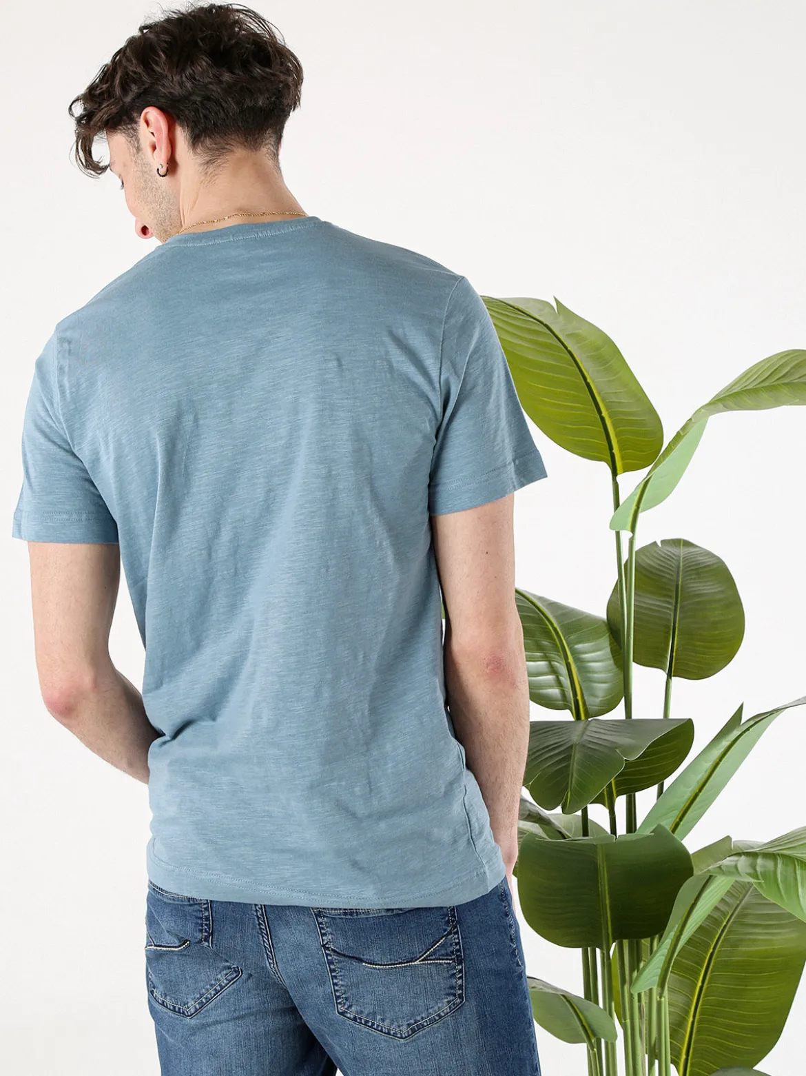 Navy Sail T-shirt da uomo in cotone con bottoni - blu