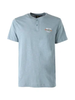 Navy Sail T-shirt da uomo in cotone con bottoni - blu