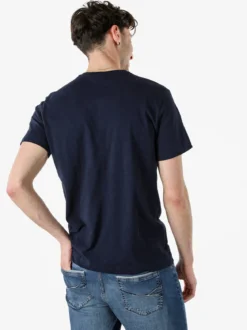 Navy Sail T-shirt da uomo in cotone con bottoni - blu scuro