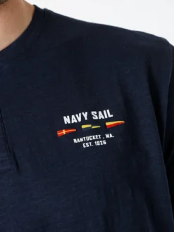 Navy Sail T-shirt da uomo in cotone con bottoni - blu scuro