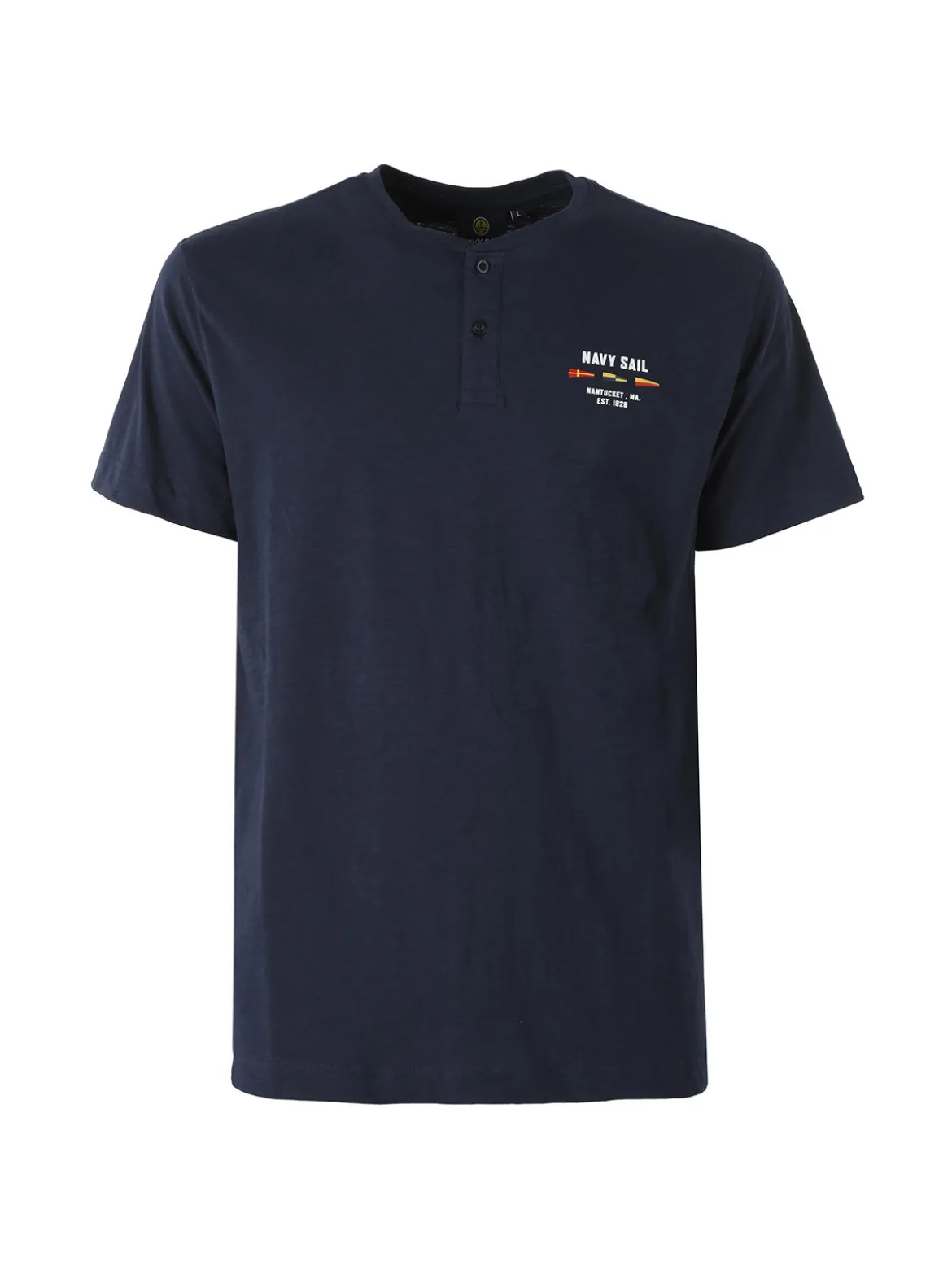 Navy Sail T-shirt da uomo in cotone con bottoni - blu scuro