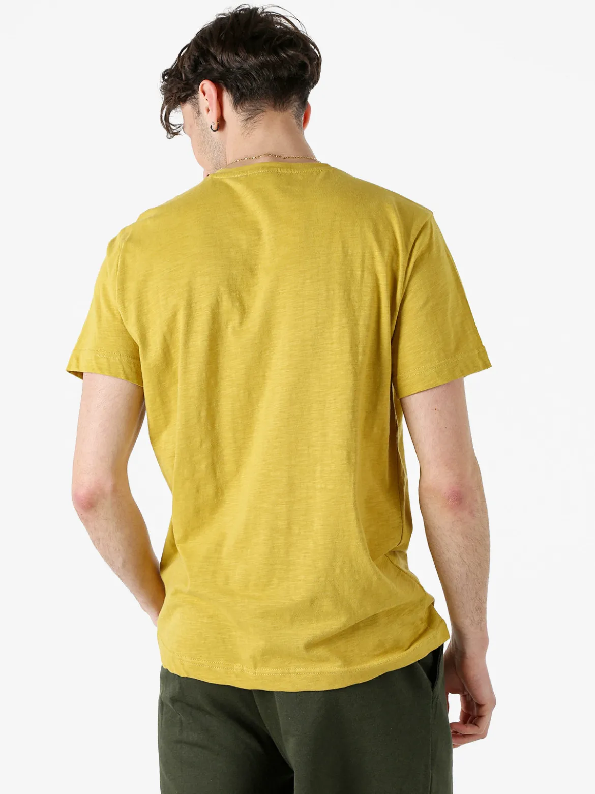 Navy Sail T-shirt da uomo in cotone con bottoni - senape