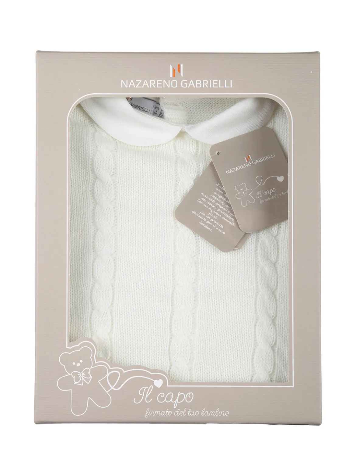 Nazareno Gabrielli Completo 2 pezzi da neonati in maglia con colletto - panna