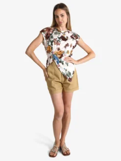 New Collection Blusa donna fiorata a maniche corte