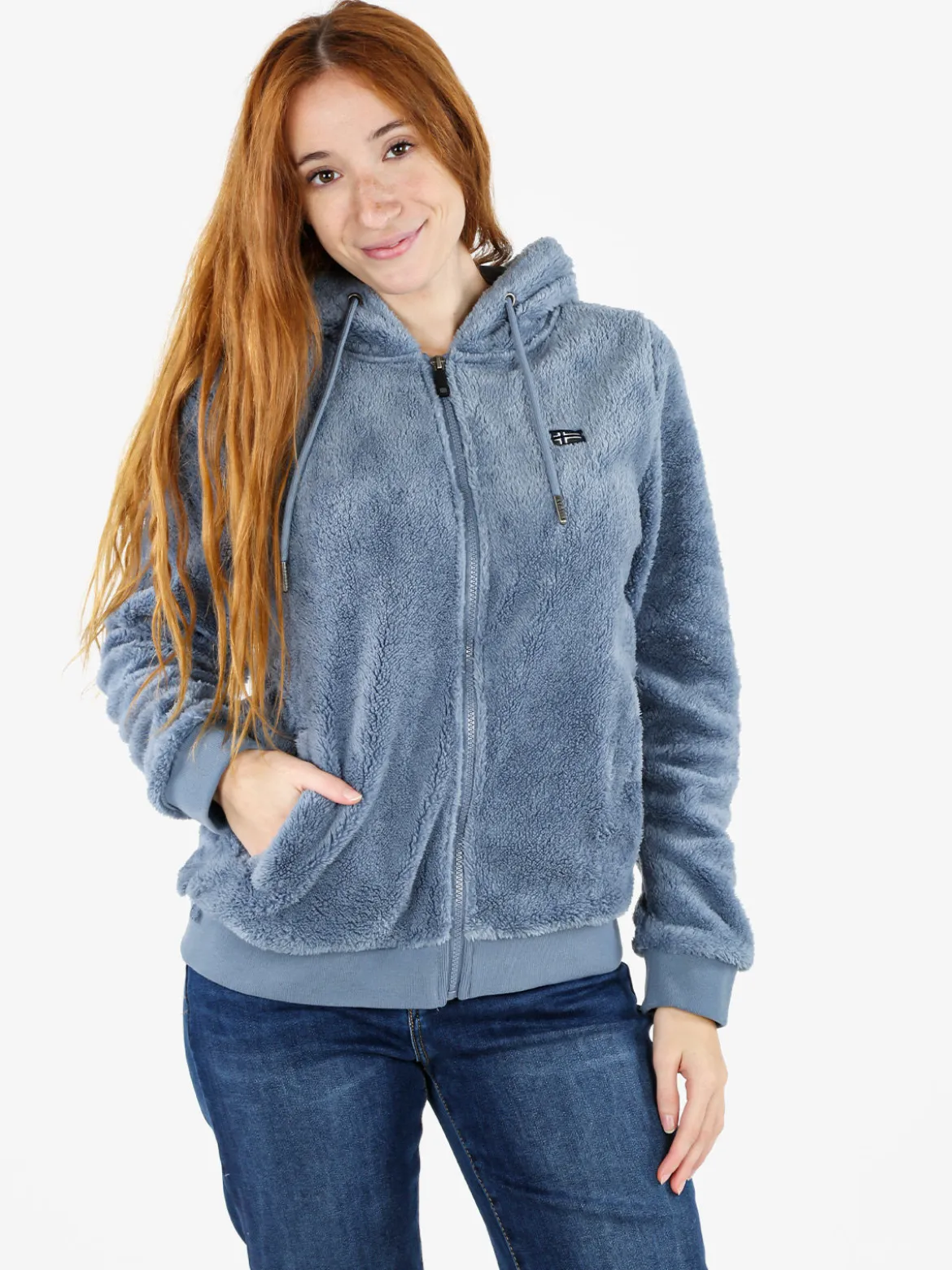 Norway Felpa donna invernale con cappuccio e zip - cielo