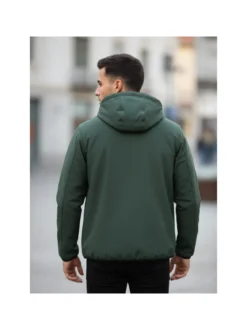Norway Giacca impermeabile da uomo con cappuccio e interno in pile - verde