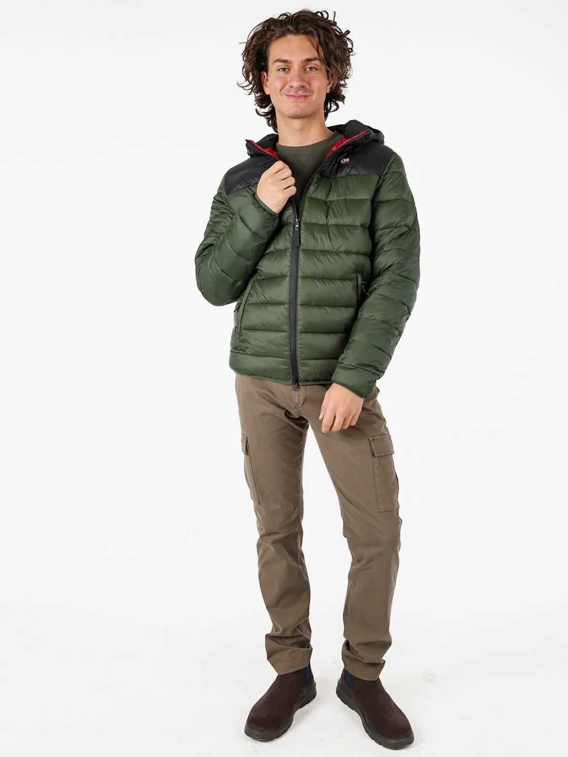 Norway Giubbotto imbottito da uomo con cappuccio e zip - militare
