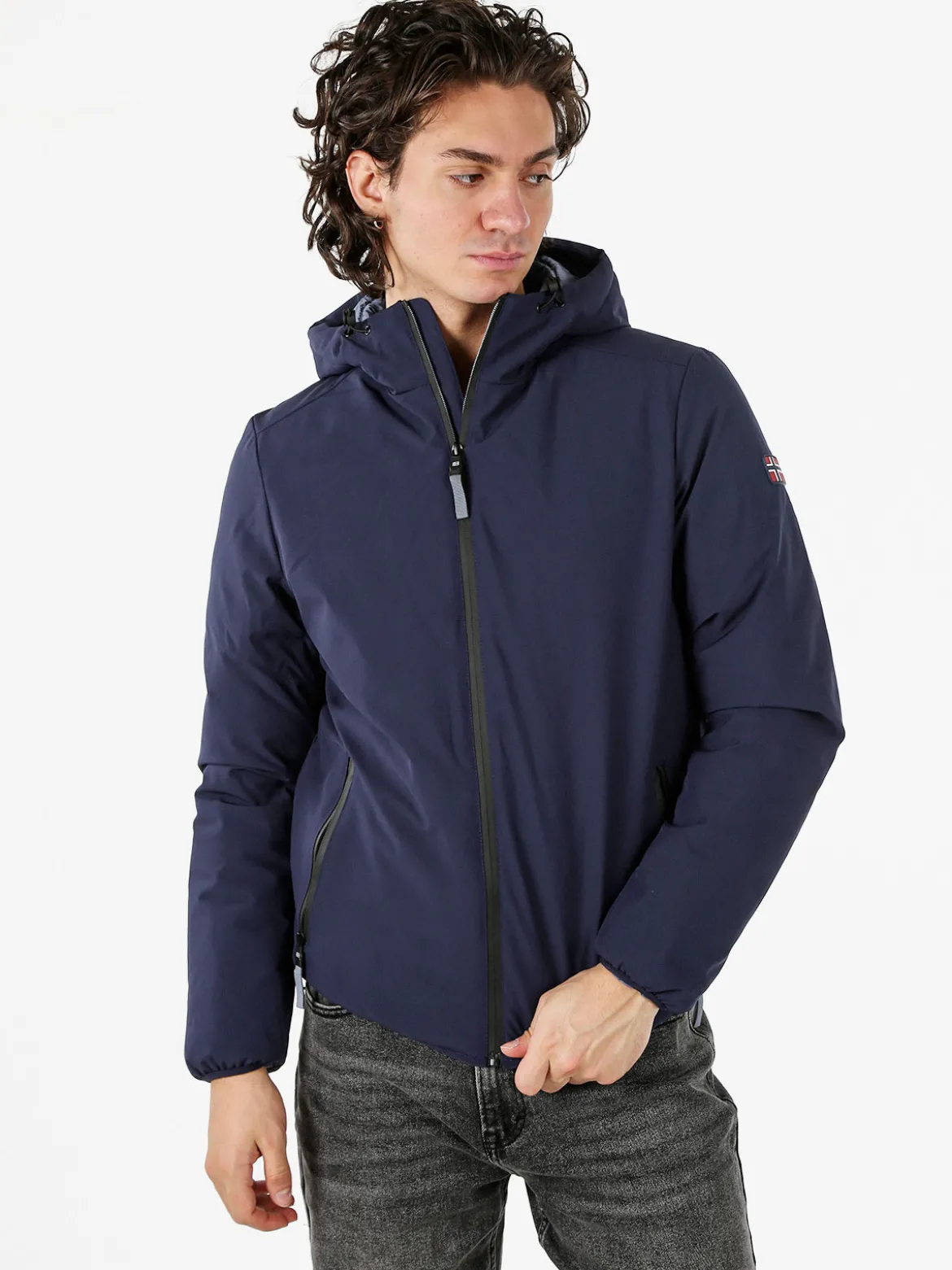 Norway Giubbotto impermeabile da uomo con cappuccio e zip - blu